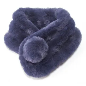 Faux Fur Pompom Scarf Navy
