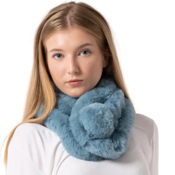 Faux Fur Pompom Scarf Silver