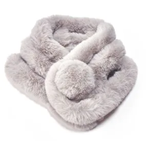 Faux Fur Pompom Scarf Silver