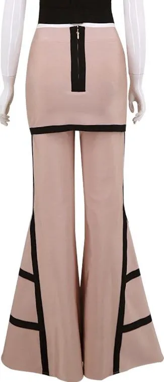 Flared Leg Contrast Stripe Bandage Skirt-Pants