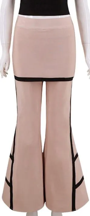 Flared Leg Contrast Stripe Bandage Skirt-Pants