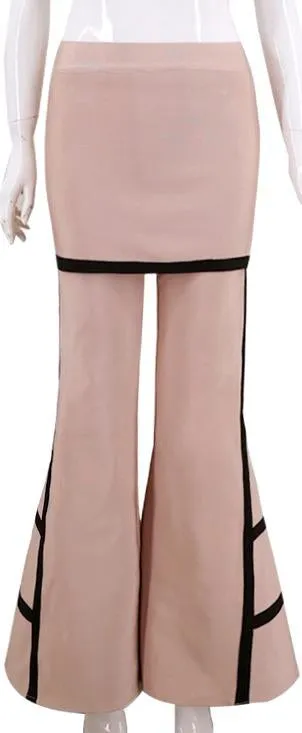 Flared Leg Contrast Stripe Bandage Skirt-Pants