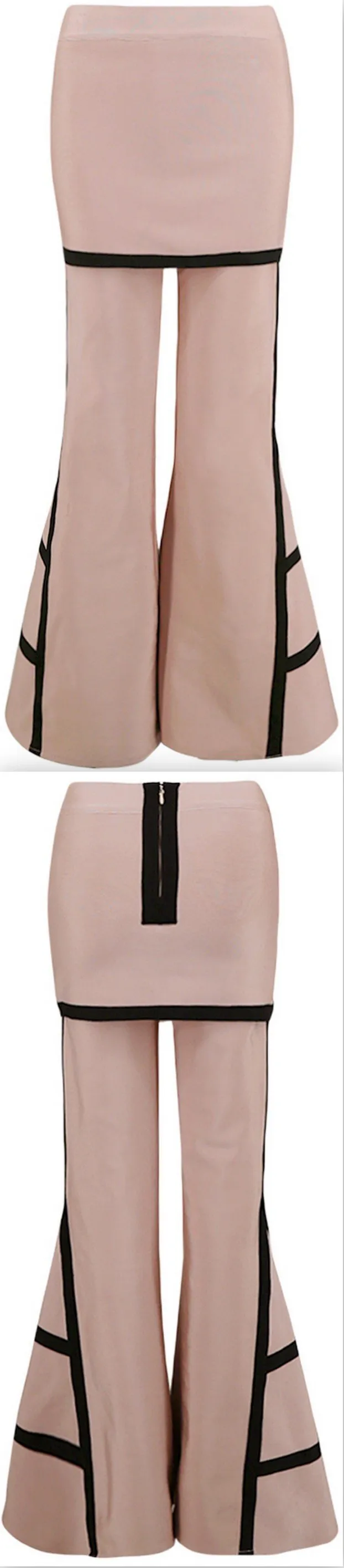 Flared Leg Contrast Stripe Bandage Skirt-Pants