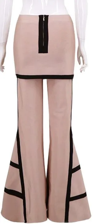 Flared Leg Contrast Stripe Bandage Skirt-Pants