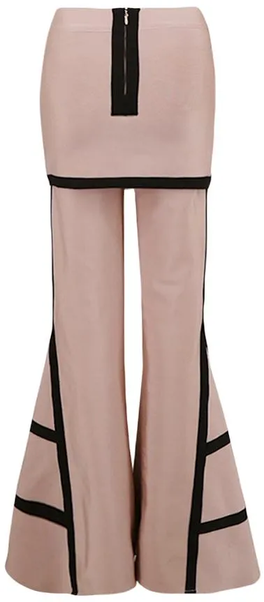 Flared Leg Contrast Stripe Bandage Skirt-Pants