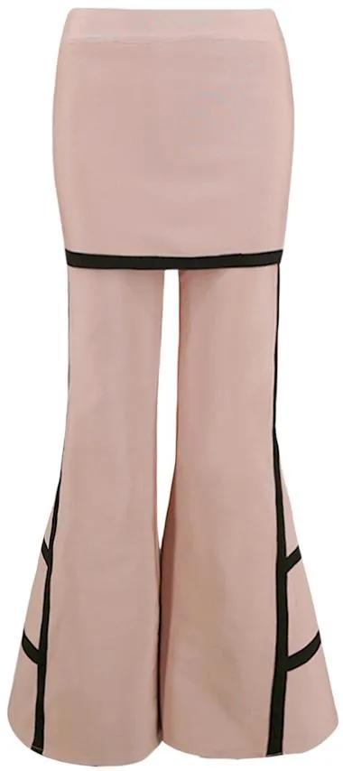 Flared Leg Contrast Stripe Bandage Skirt-Pants