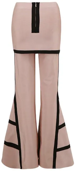 Flared Leg Contrast Stripe Bandage Skirt-Pants