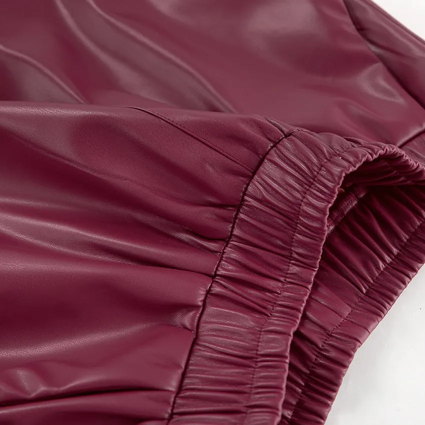 Fleece Faux Leather High Waist Midi Skirt