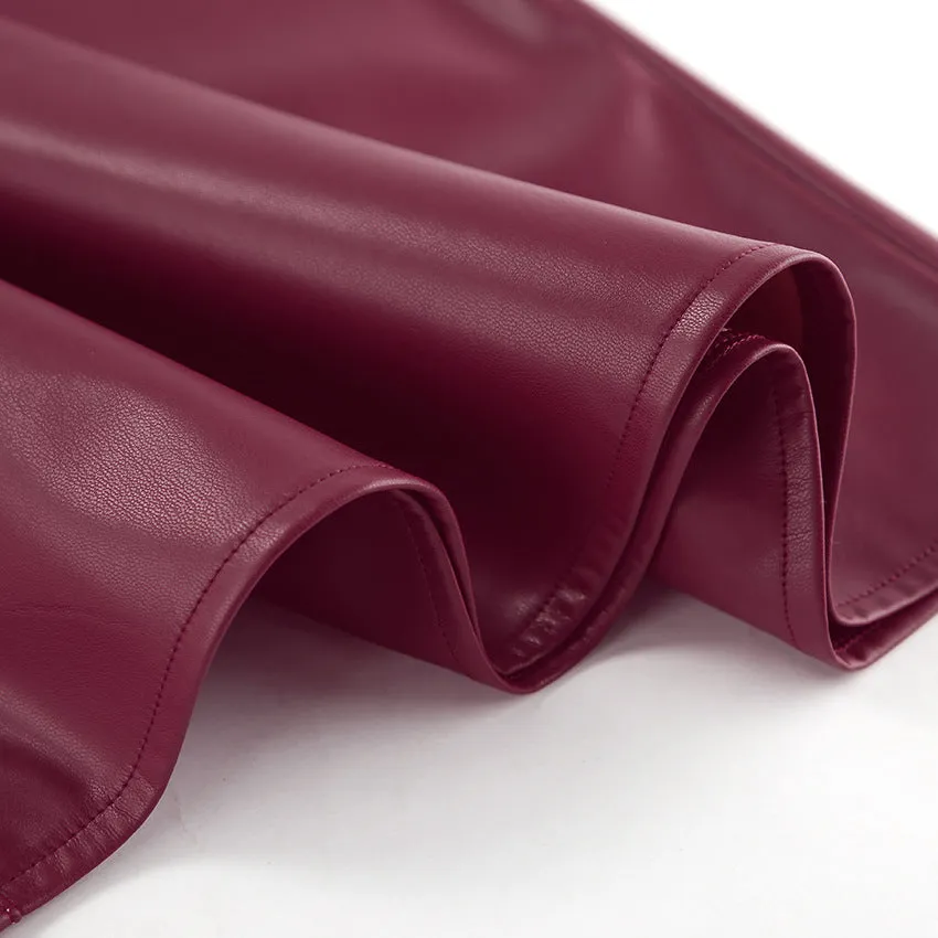 Fleece Faux Leather High Waist Midi Skirt
