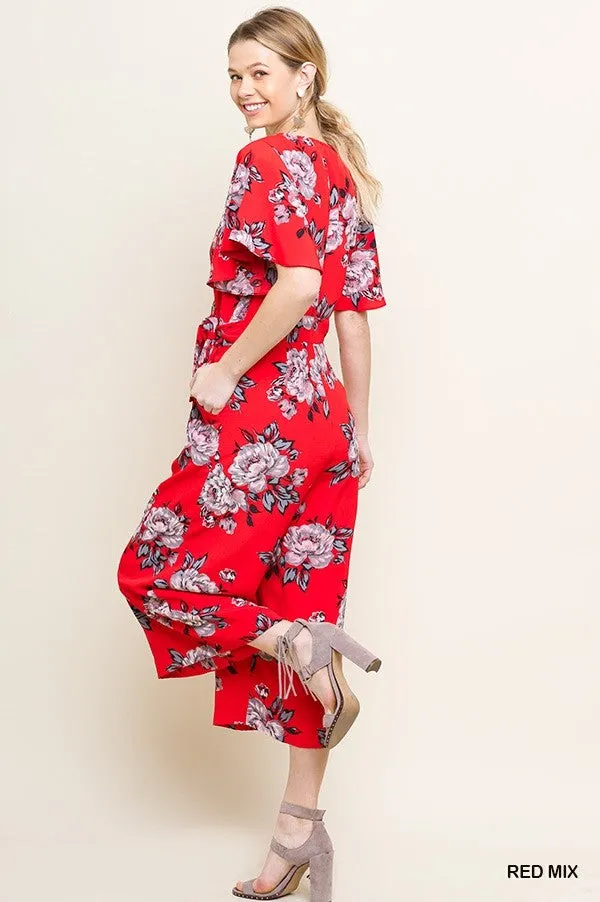 Floral Print Wide Leg Jumpsuit