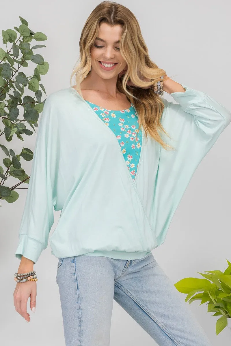 Floral Round Neck Top with Two Layer Detail