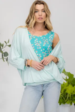 Floral Round Neck Top with Two Layer Detail