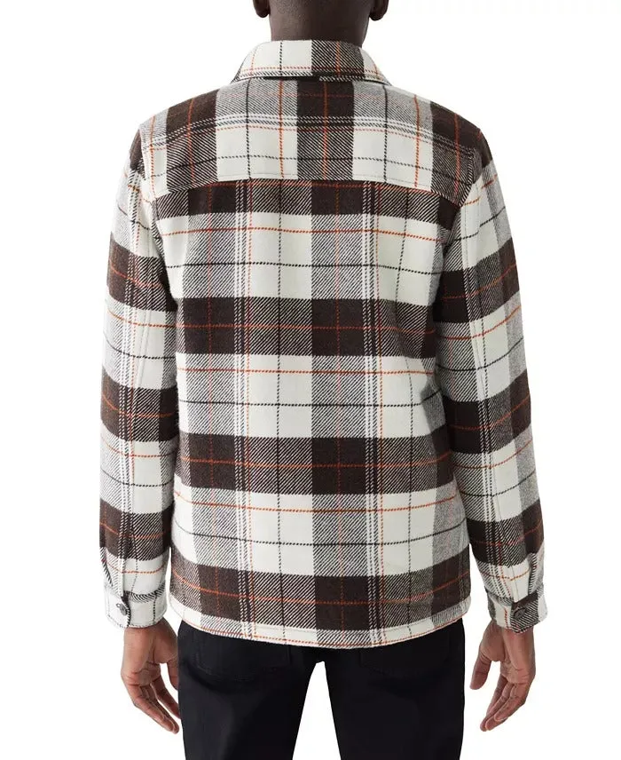 Frank And Oak Men's Relaxed Fit Plaid Fleece Lined Shirt Jacket Brown Medium