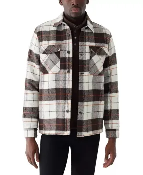 Frank And Oak Men's Relaxed Fit Plaid Fleece Lined Shirt Jacket Brown Medium