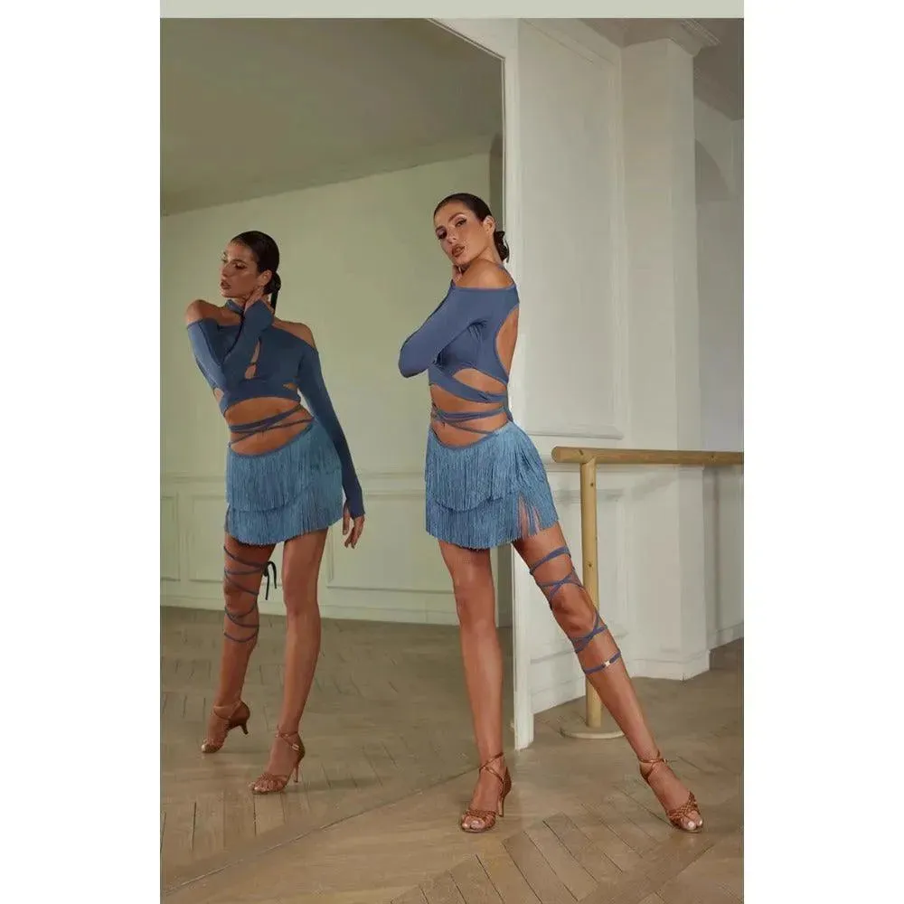 Fringe Mini Skirt for Latin Dance – Latina Mini Skirt with Lace-Up Waist and Built-In Shorts