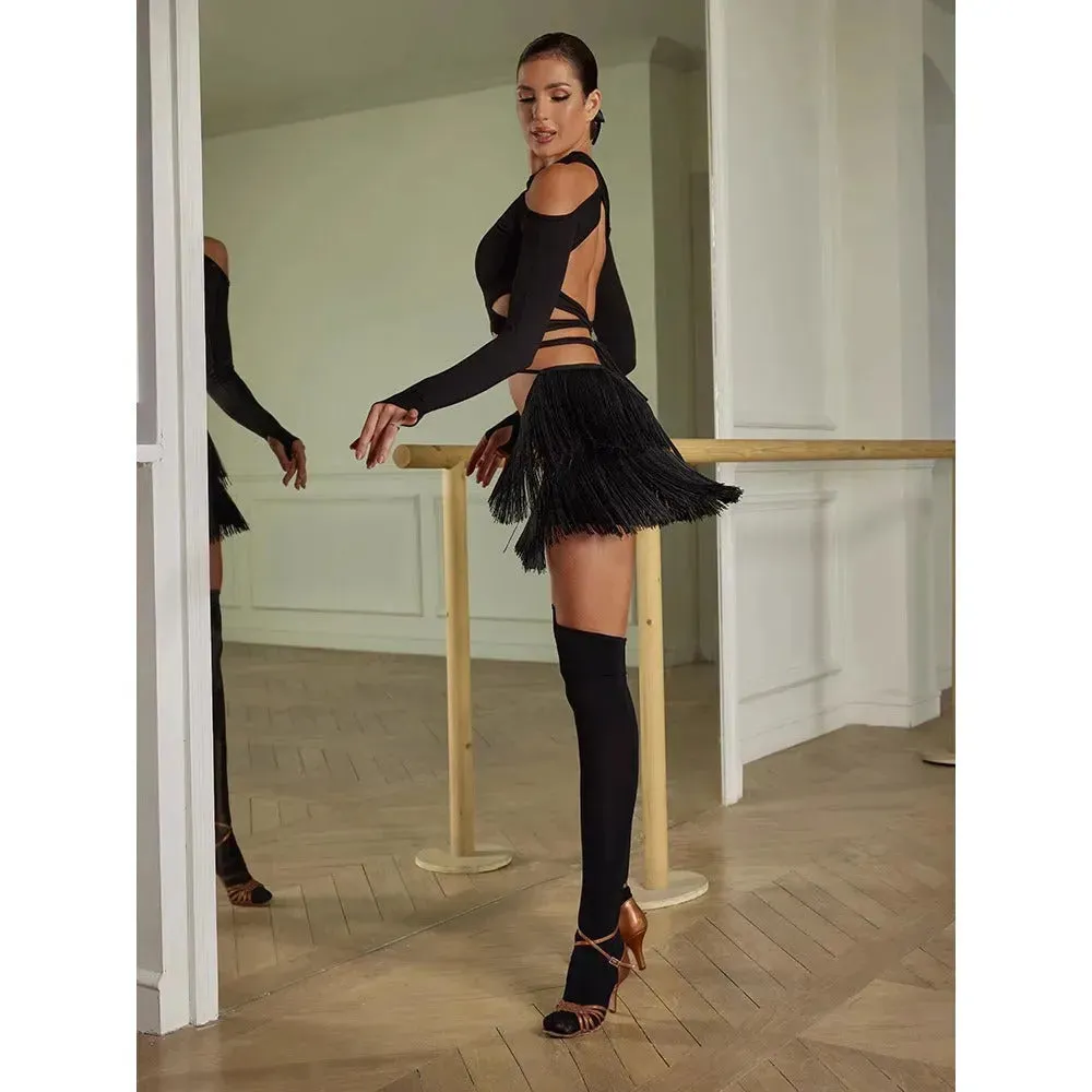 Fringe Mini Skirt for Latin Dance – Latina Mini Skirt with Lace-Up Waist and Built-In Shorts