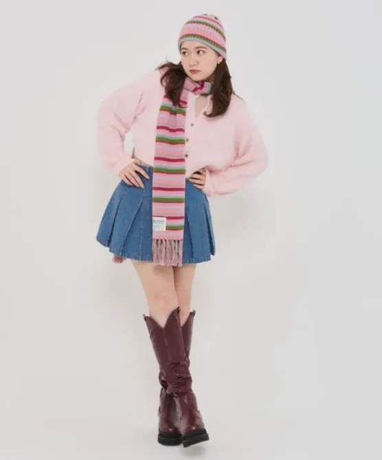 fringe switched knit top fluffy shaggy pink white