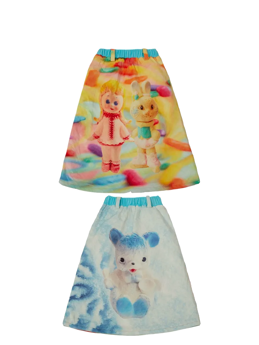Front & Back Cartoon Print Quilted Skirt