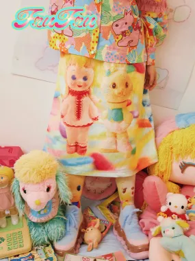 Front & Back Cartoon Print Quilted Skirt