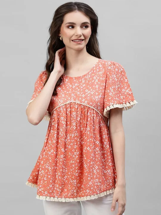 Front Gathered Floral Top