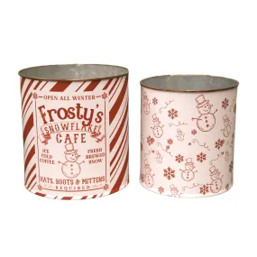 Frosty Cafe Buckets, Set of 2, 5.75"x5.75"x 6", Red and Cream