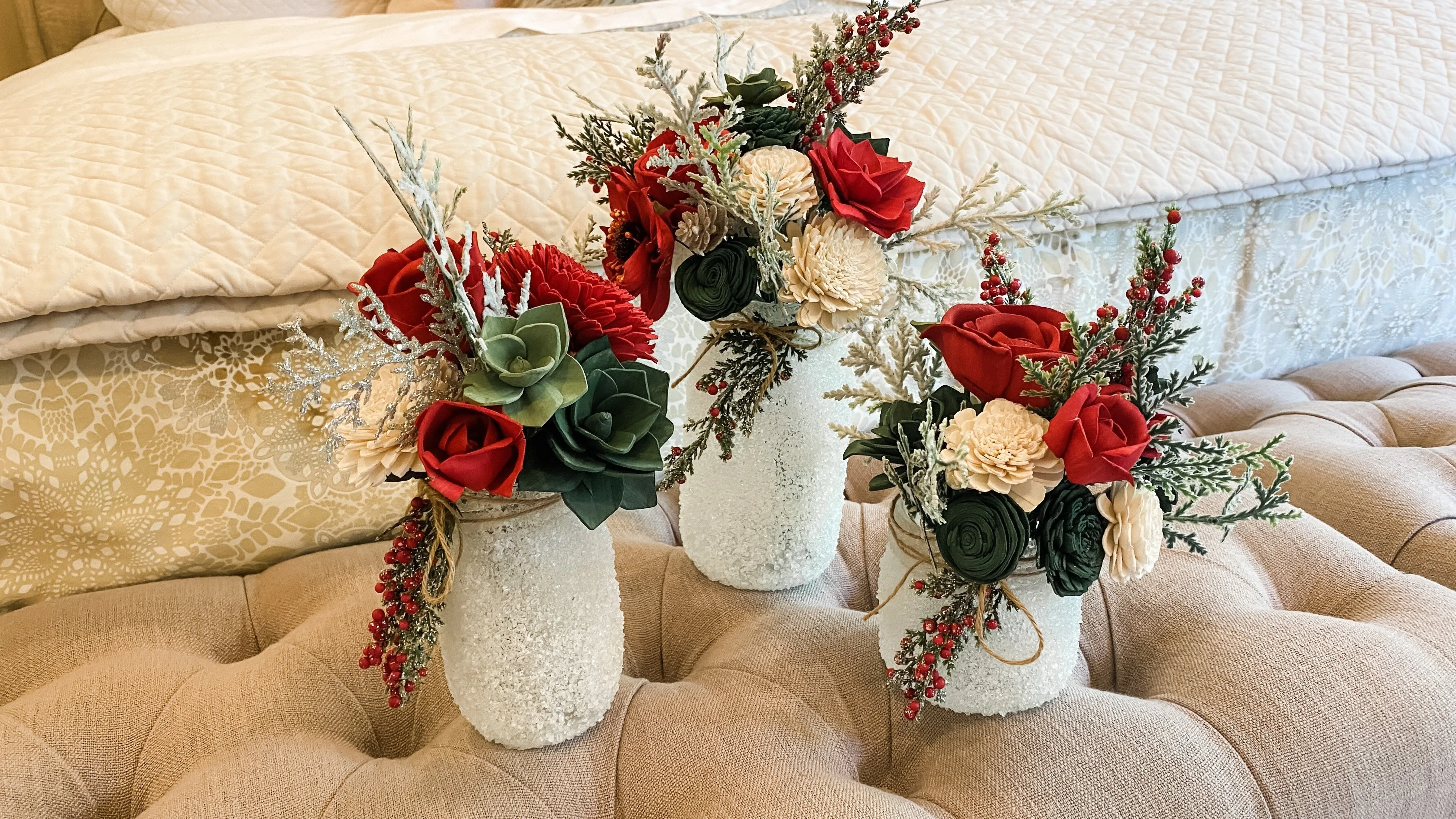 Frosty Pines Sola Flower Arrangement - 16oz Short