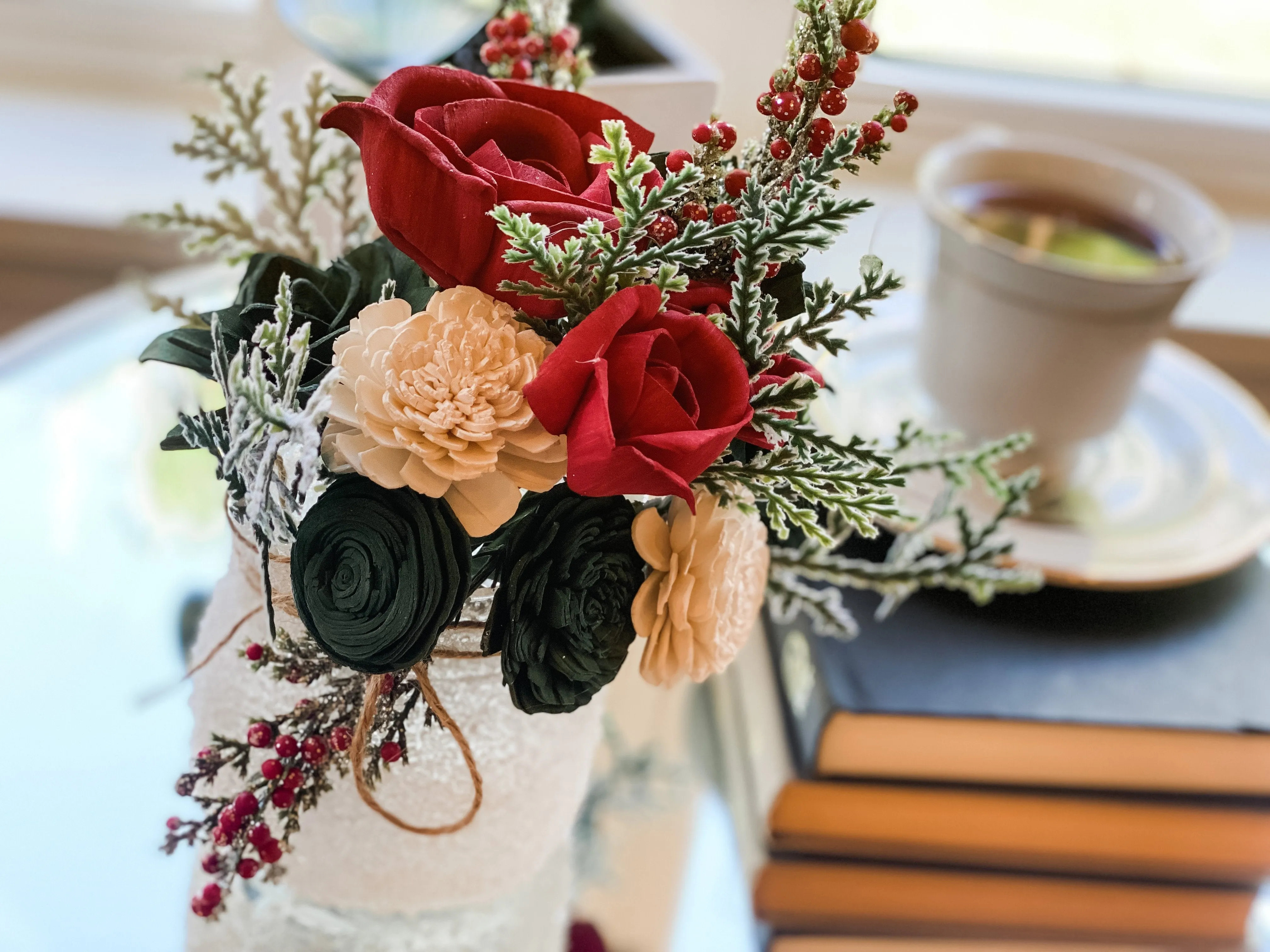 Frosty Pines Sola Flower Arrangement - 16oz Short