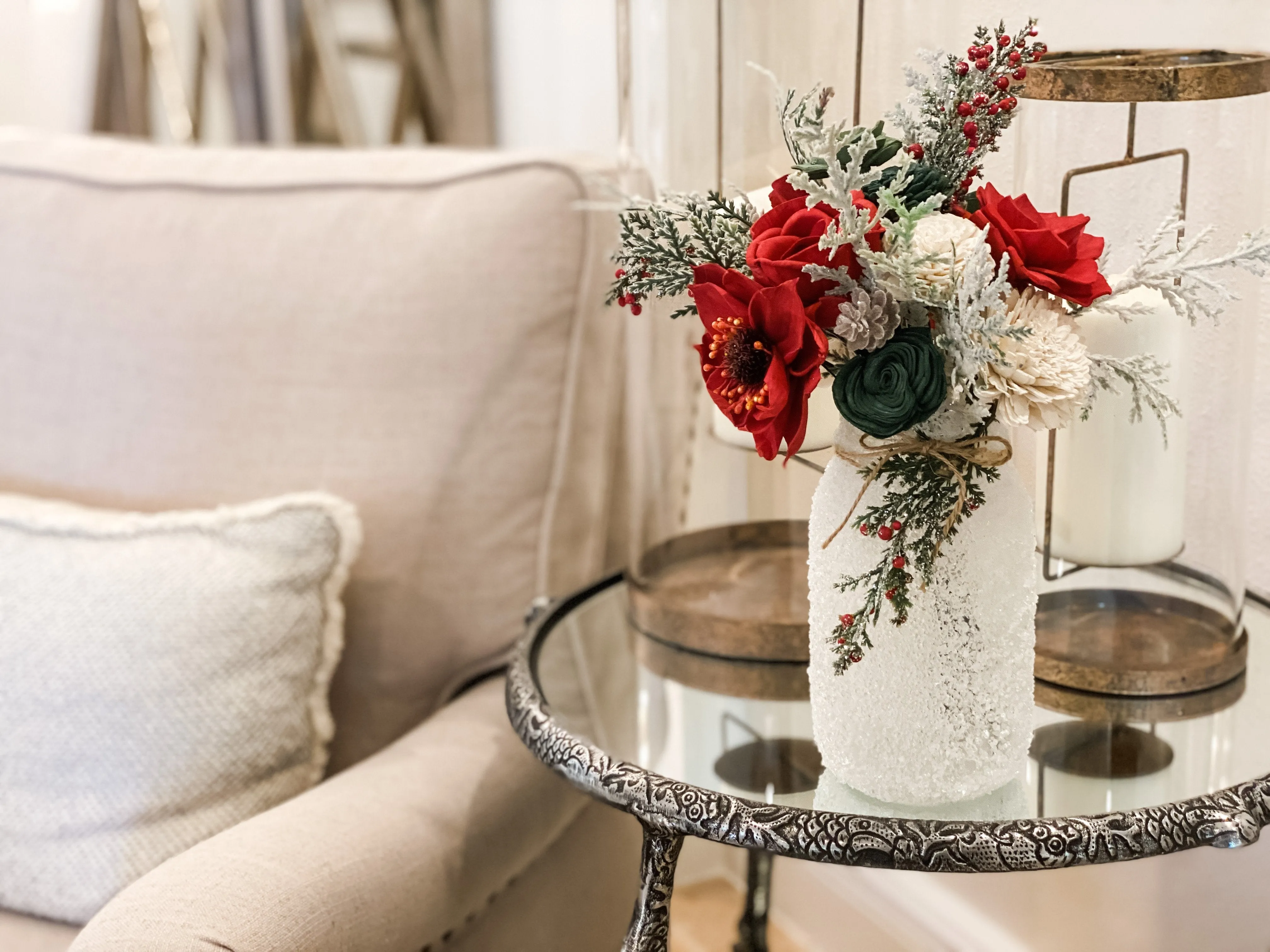 Frosty Pines Sola Flower Arrangement - Quart