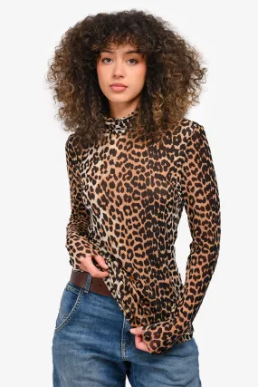 Ganni Leopard Mesh Turtleneck Top Size 40