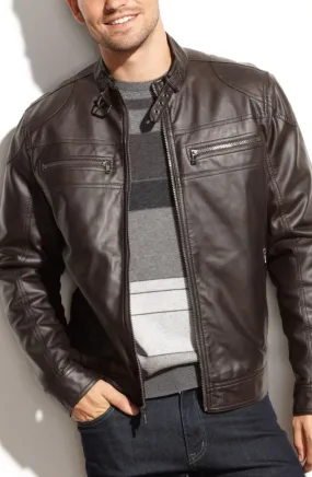 Gari Real Leather Jacket Men Brown Biker Motorcycle Genuine