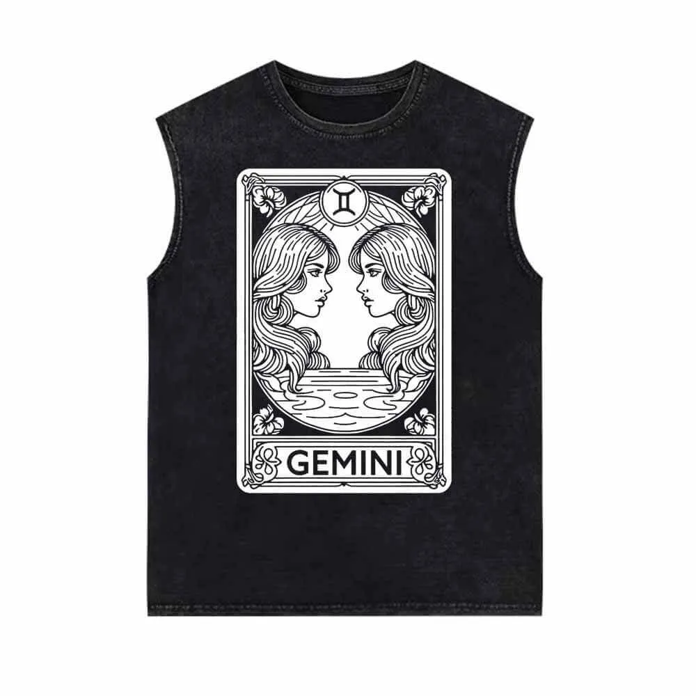 Gemini Tarot Card Horoscope Vintage Washed Vest Top