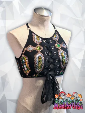 Gemstone Noir Lace Up Backless Crop Top - Ready to Ship