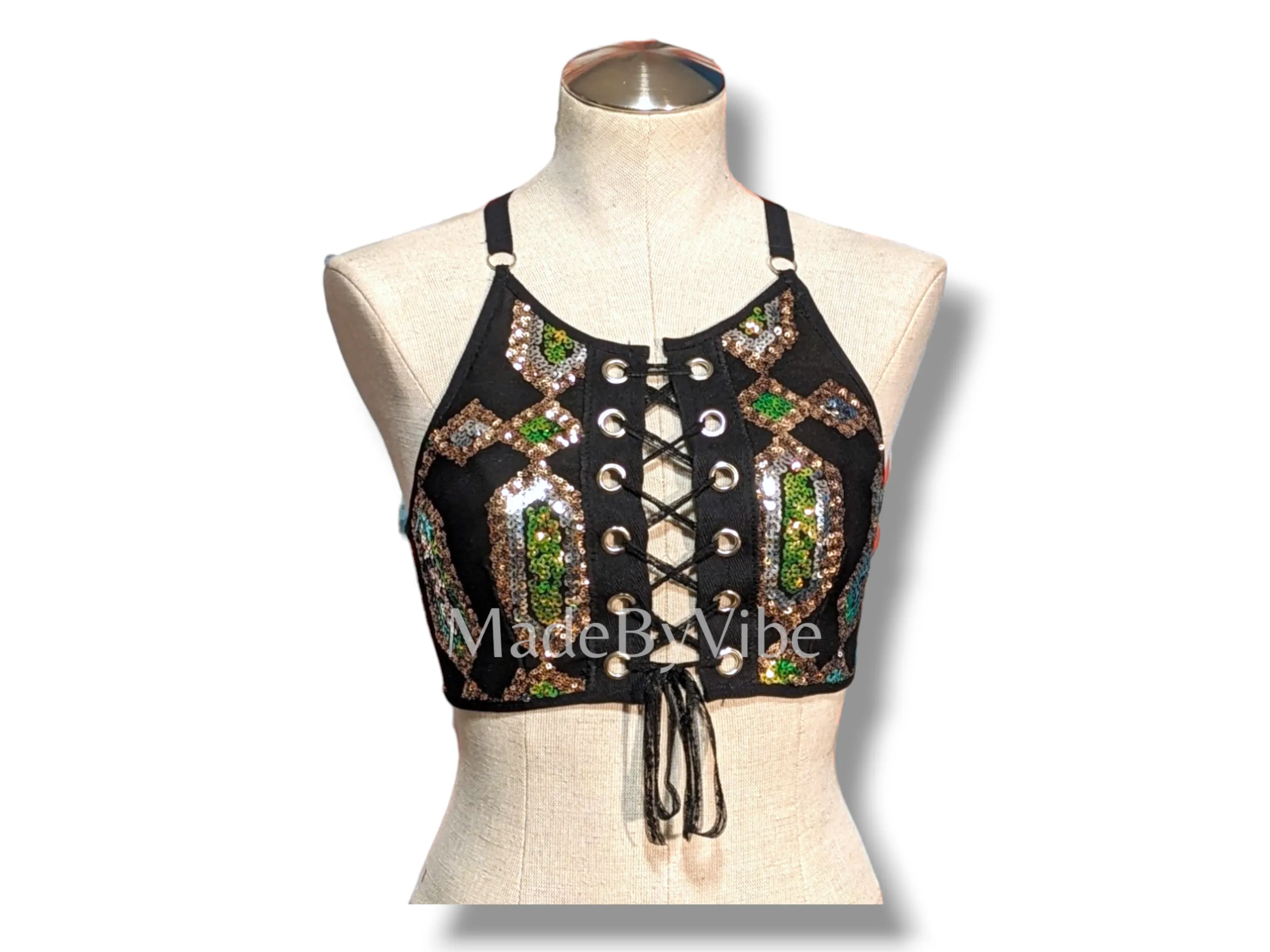 Gemstone Noir Lace Up Backless Crop Top - Ready to Ship