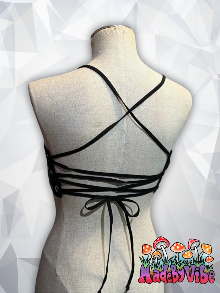 Gemstone Noir Lace Up Backless Crop Top - Ready to Ship