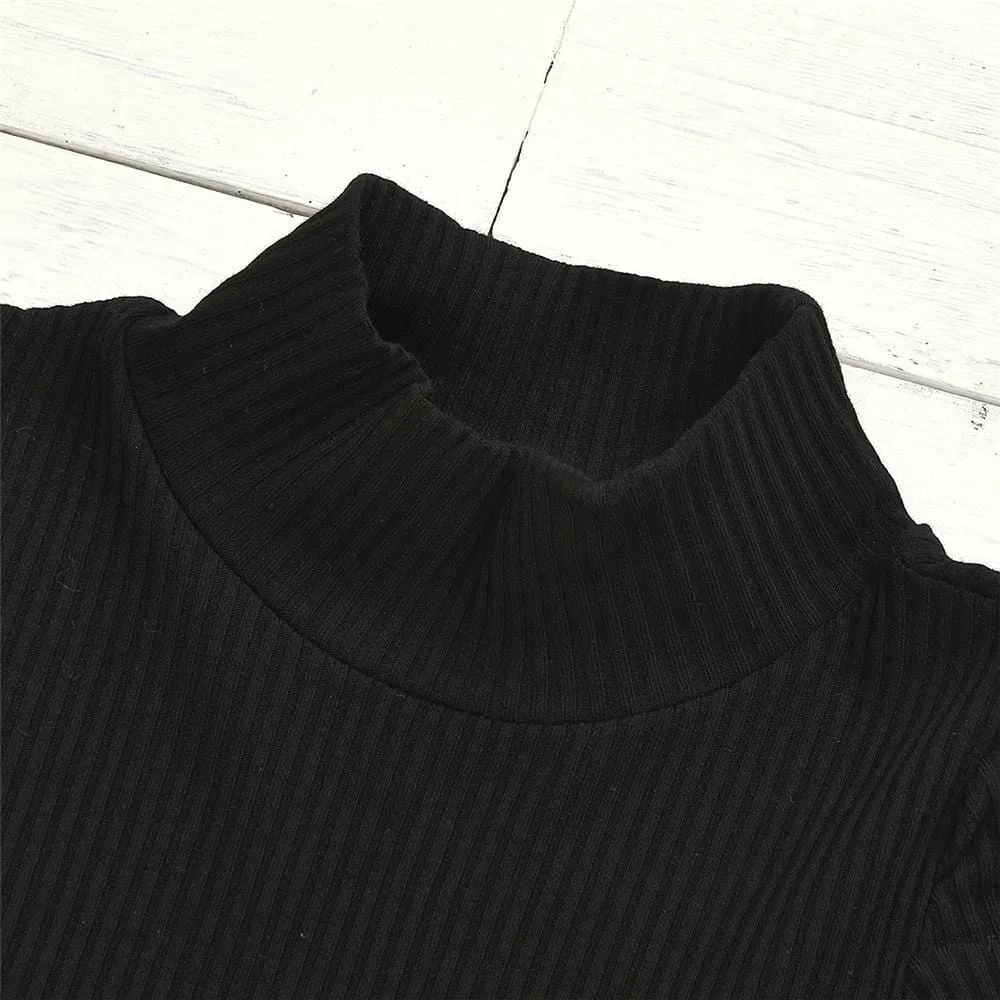 Girls Long Sleeve Solid Turtleneck Top & PU Skirt Toddler Girls Wholesale
