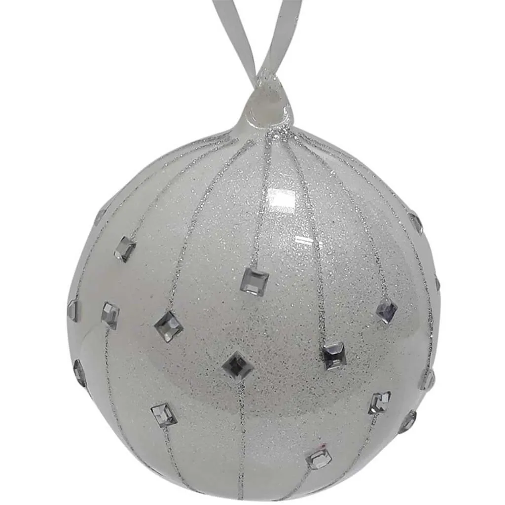 Glittered Rhinestone Glass Ball Ornament