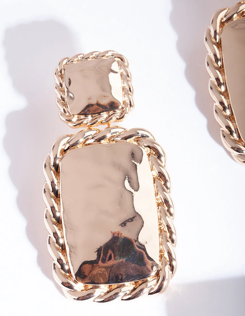 Gold Rectangle Twist Earring