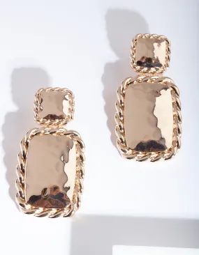 Gold Rectangle Twist Earring