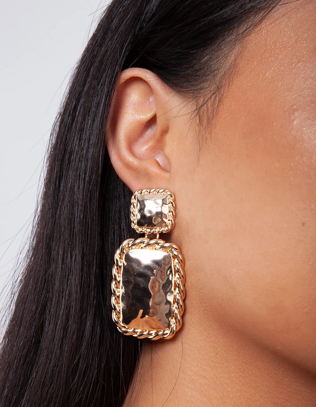 Gold Rectangle Twist Earring