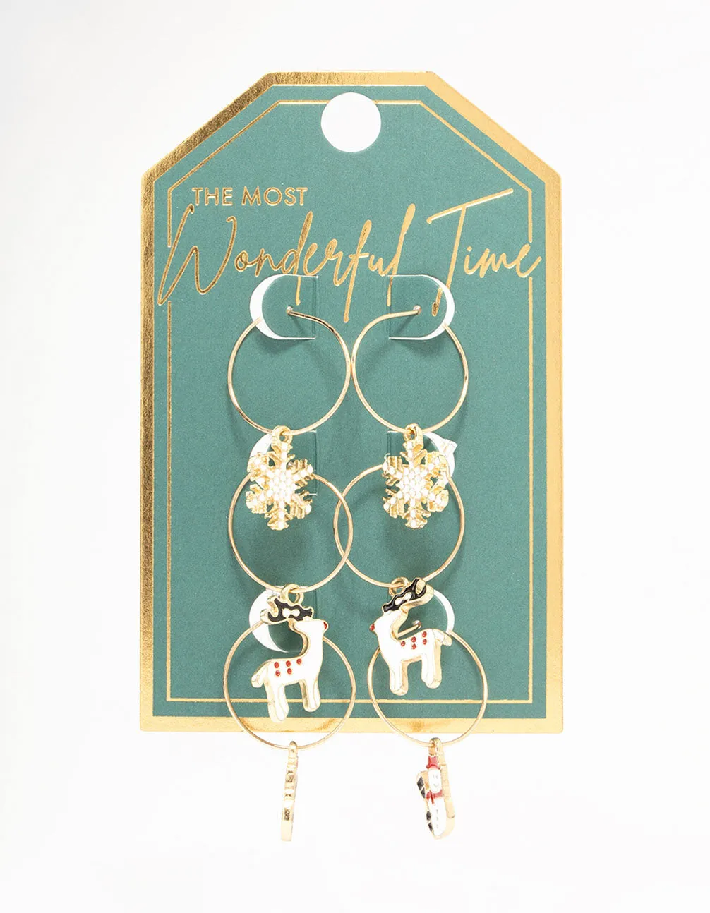 Gold Reindeer & Winter Charms Hoop Earrings 3-Pack