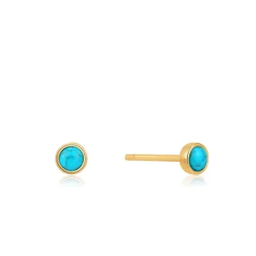 Gold Tidal Turquoise Cabochon Stud Earrings