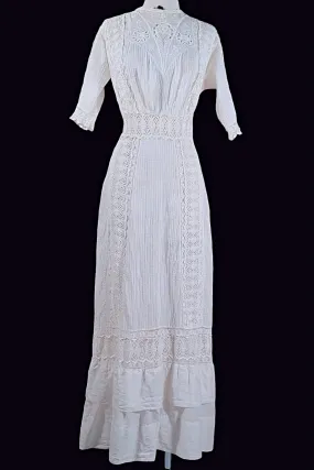 Gorgeous Antique White Lace Edwardian Dress, Day or Wedding Maxi Dress