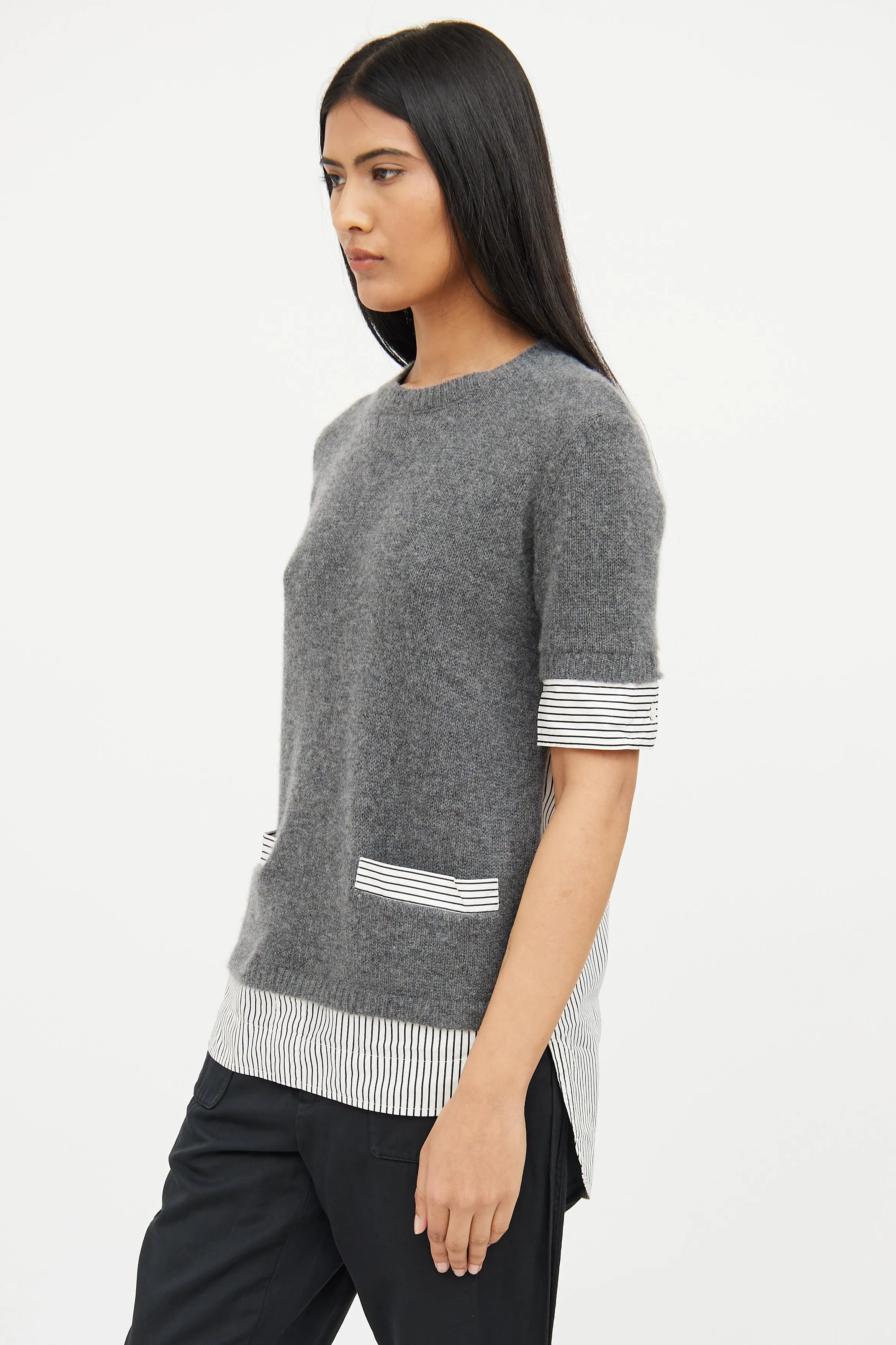 Grey Knit Striped Top
