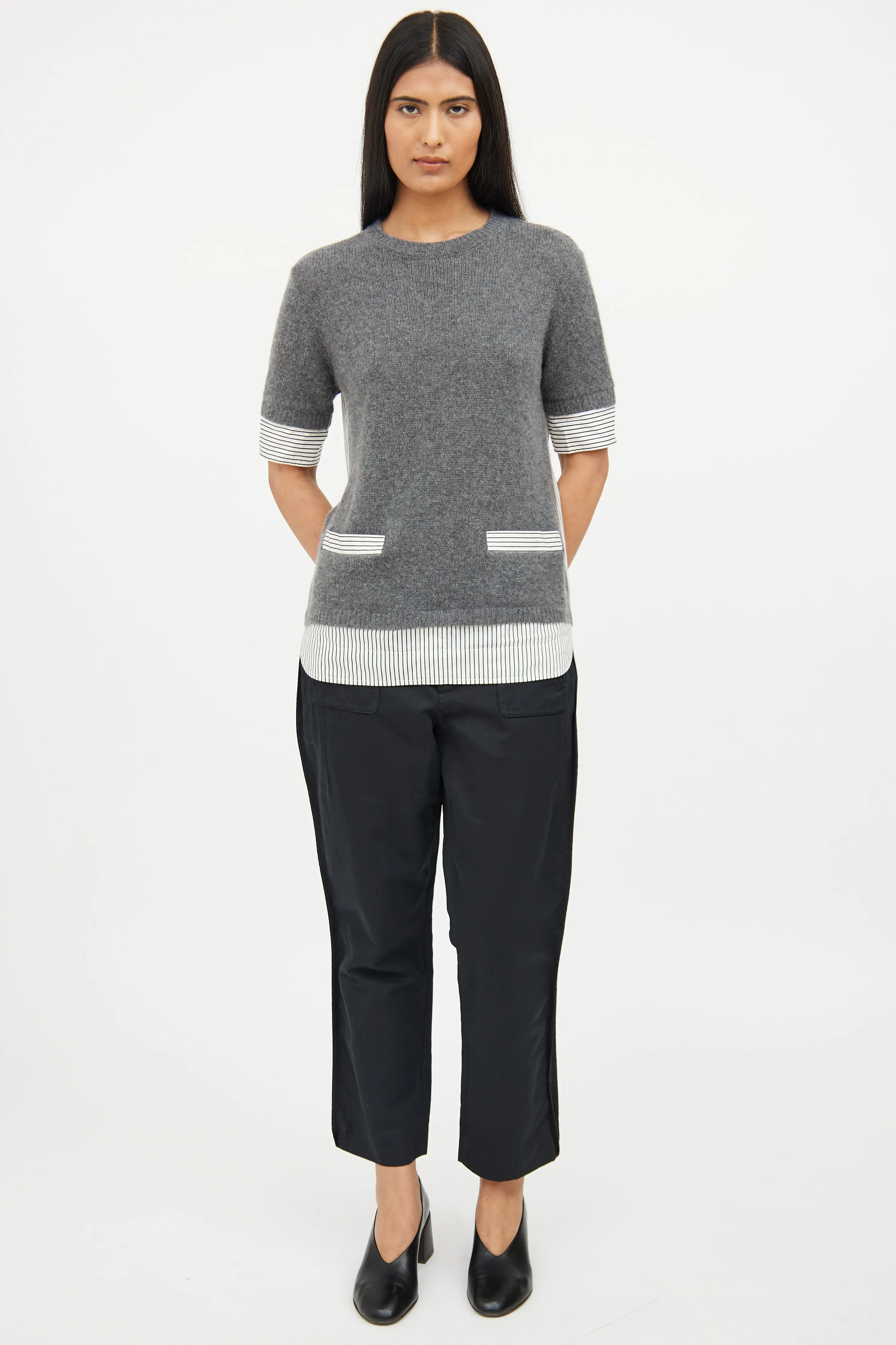 Grey Knit Striped Top
