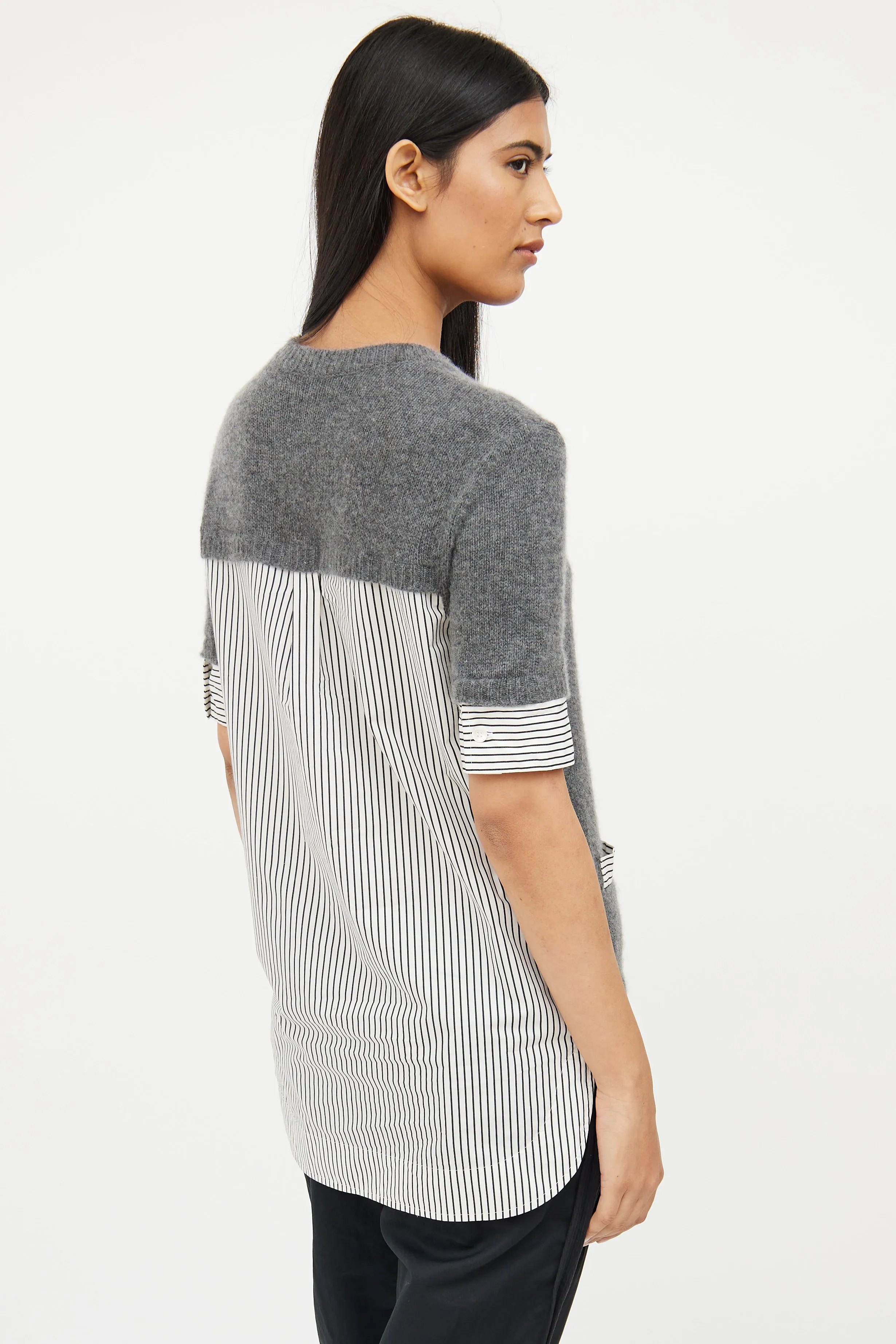 Grey Knit Striped Top