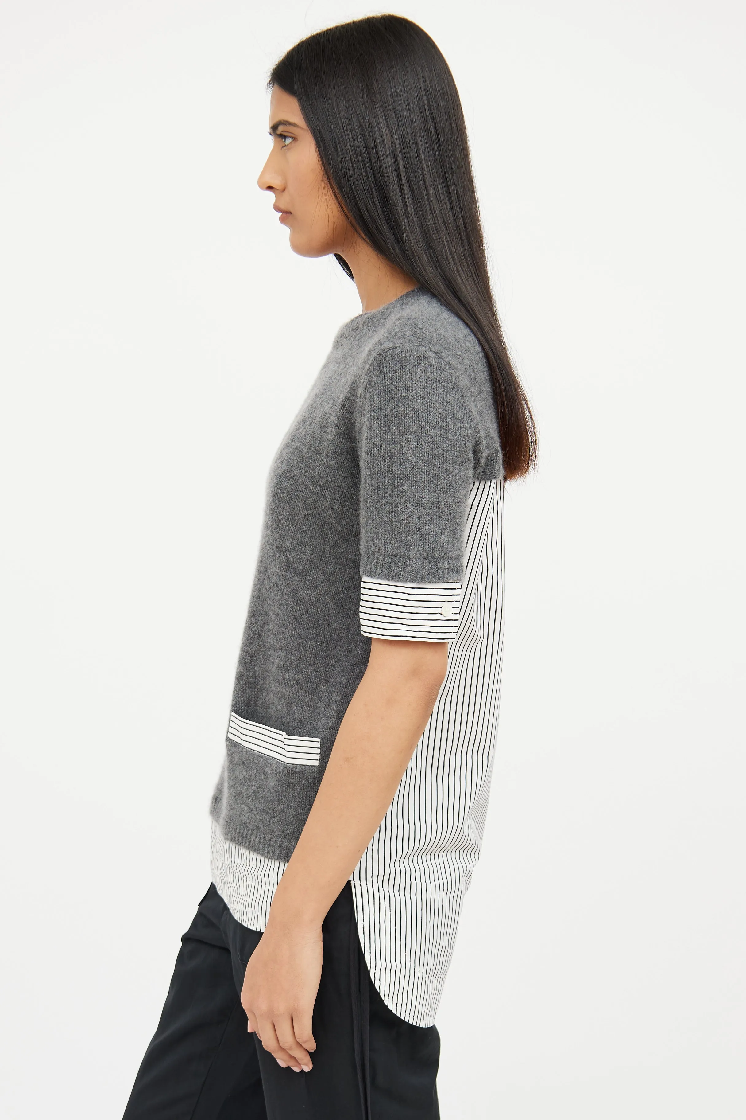 Grey Knit Striped Top