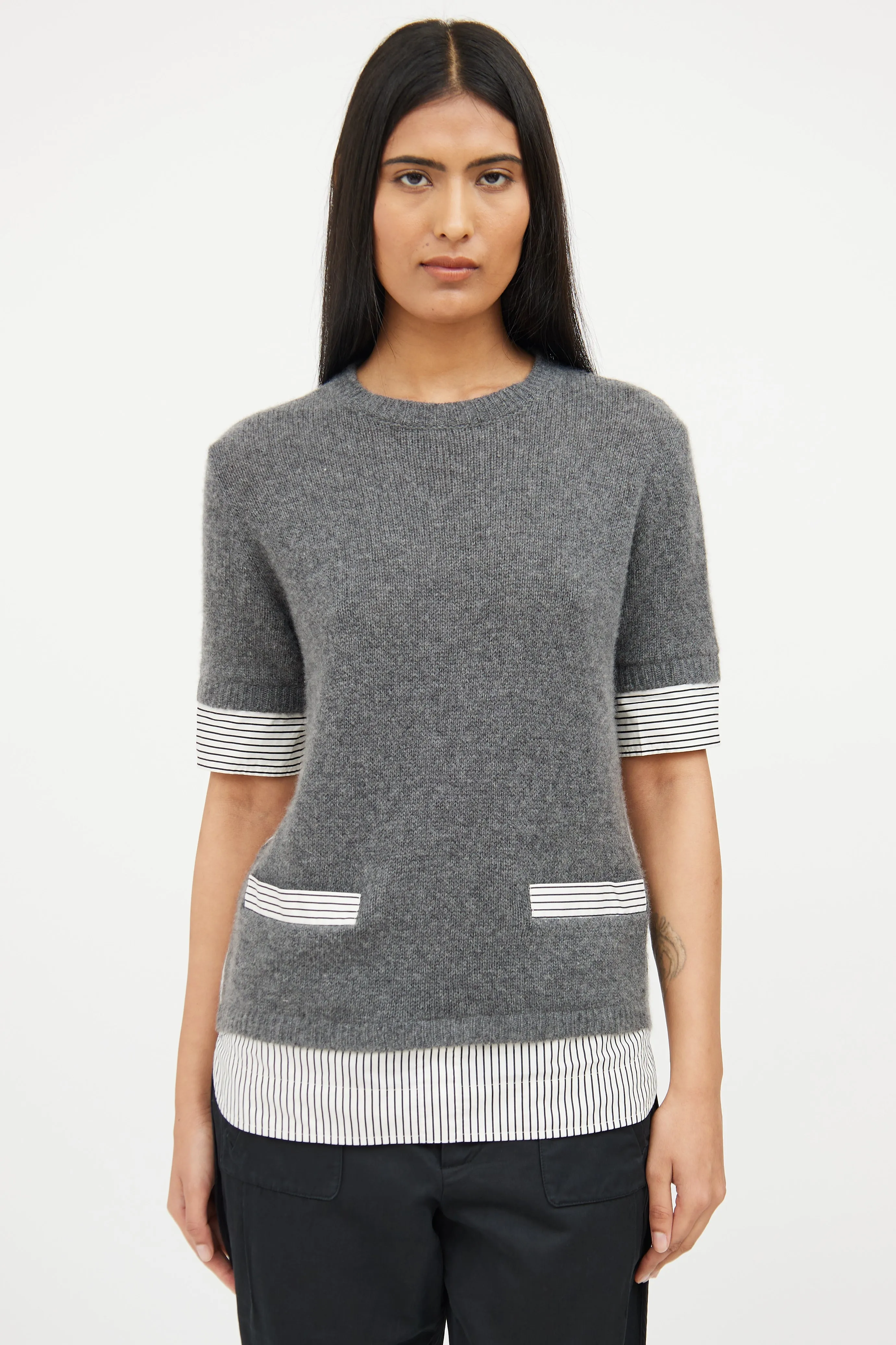 Grey Knit Striped Top