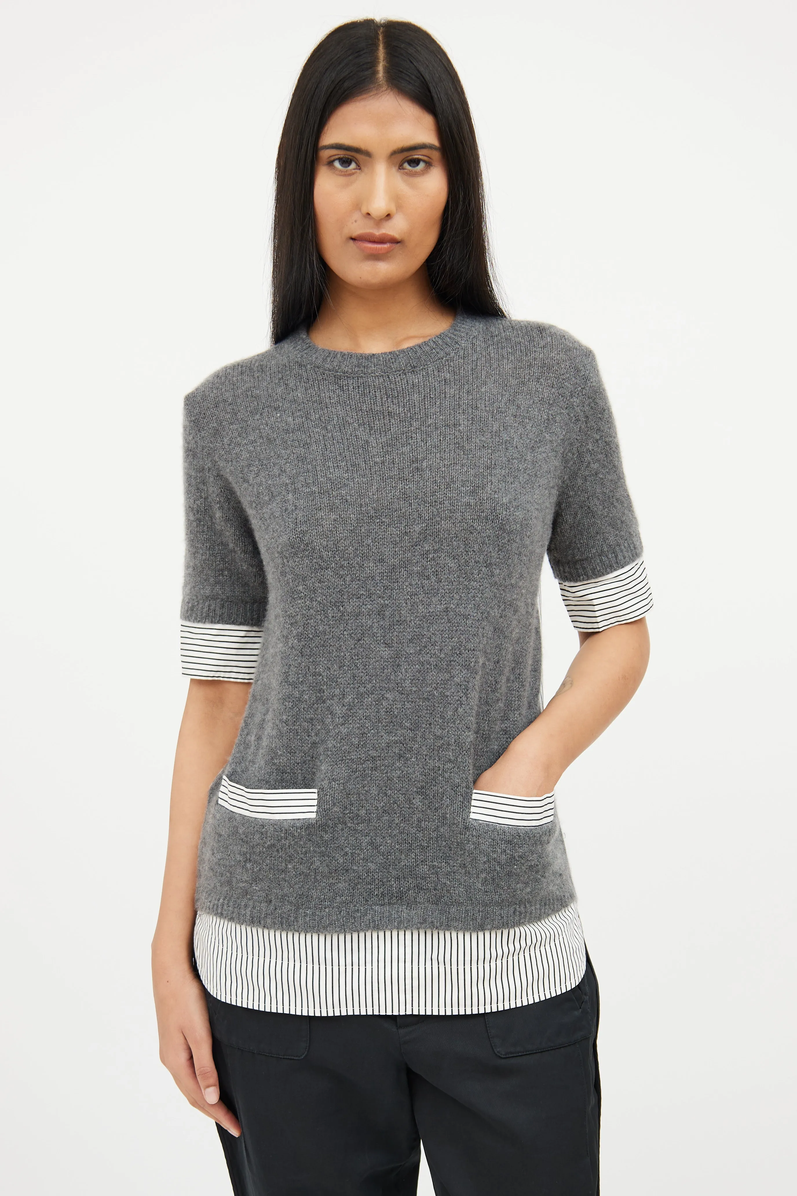 Grey Knit Striped Top