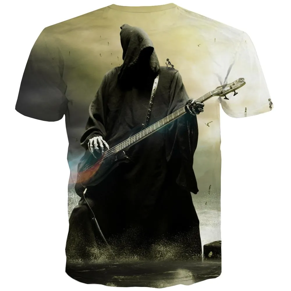 Guitar T shirts Men Music Tshirt Printed Wooden Shirt Print Metal Tshirts Cool