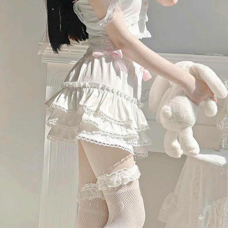 Harajuku Kawaii Fashion Coquette Aesthetic Ruffle Bloomer Style Skirt